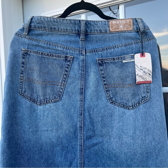 Denim Midi Maxi Skirt Buffalo Worn Indigo w/ Front Slit NWT Boho Casual Cowgirl - Picture 12 of 16